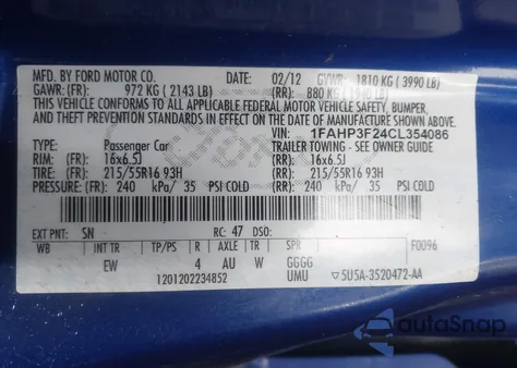 2012 Ford Focus Se from USA, damaged, VIN 1FAHP3F24CL354086